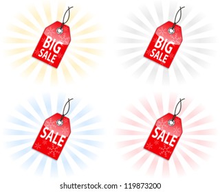 Red Christmas price tags with the words sale and big sale. Vector illustration