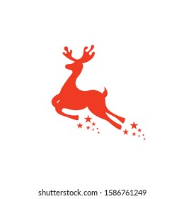 Red Christmas reindeer flying star on a white background