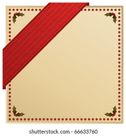 red christmas ribbon corner over blank frame ready for text