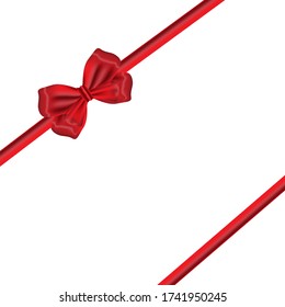 Red christmas ribbon for gift. Vector image present for the holiday. Stock Photo.