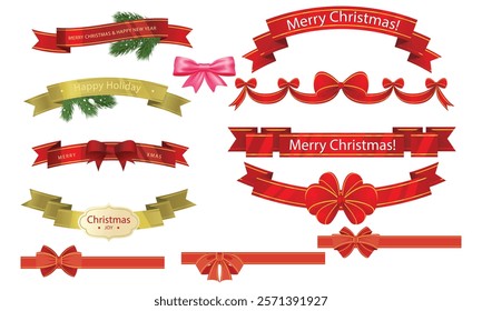 Red Christmas ribbon with simple and cute holly ornaments