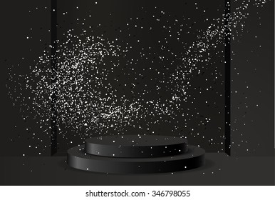 red Christmas room with snowstorm, christmas studio background, vector