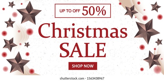 Red Christmas sale banner for search networks and social networks. Special offer, Christmas sale, up to 50% off, beautiful discount banner. Discount banner or poster. Vector illustration for website.