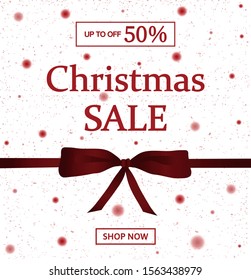 Red Christmas sale banner for search networks and social networks. Special offer, Christmas sale, up to 50% off, beautiful discount banner. Discount banner or poster. Vector illustration for website.