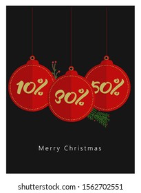 Red Christmas sale paper tags, vector with different shapes in red color, hanging with discount text for Christmas shopping promotion. Labels Vector illustration
