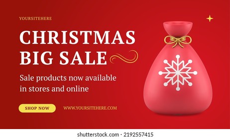 Red Christmas sale premium web banner online shopping and stores seasonal special offer realistic 3d icon vector illustration. Fashion Xmas discount price off poster marketing announcement promo