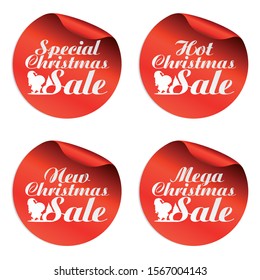 Red Christmas sale stickers special, hot, new, mega.Vector illustration