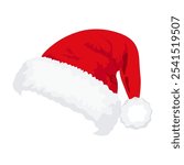 Red Christmas Santa Claus hat isolated on white background. Hand drawn simple Santa hat.