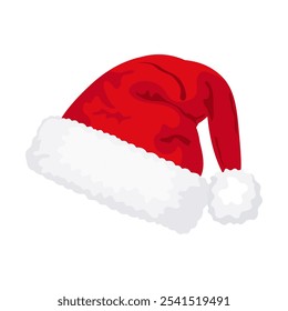 Red Christmas Santa Claus hat isolated on white background. Hand drawn simple Santa hat.