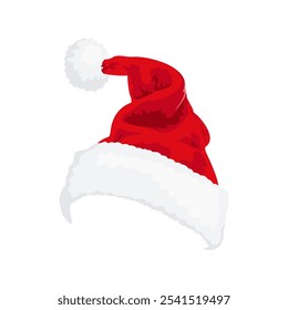 Red Christmas Santa Claus hat isolated on white background. Hand drawn simple Santa hat.