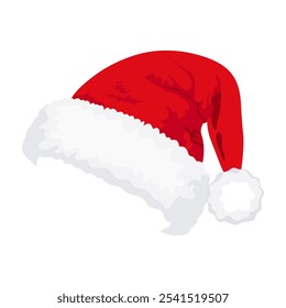 Red Christmas Santa Claus hat isolated on white background. Hand drawn simple Santa hat.