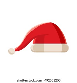 Red christmas Santa Claus hat icon in cartoon style isolated on white background. Headdress symbol vector illustration