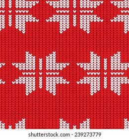 Red Christmas Seamless Knitting Pattern, vector illustration