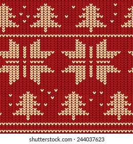 Red Christmas Seamless Knitting Pattern, vector illustration