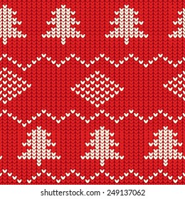 Red Christmas Seamless Knitting Pattern, vector illustration