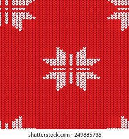Red Christmas Seamless Knitting Pattern, vector illustration