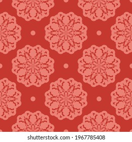Red Christmas seamless pattern with ornament. 