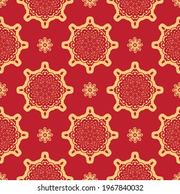 Rotes Weihnachtsmuster nahtlos mit Ornament. Vektorgrafik.