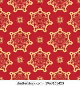 Red Christmas seamless pattern with ornament. Vector 