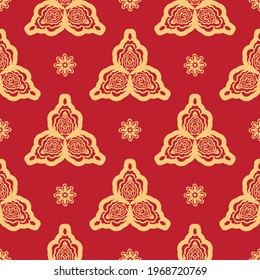 Red Christmas seamless pattern with ornament. Good for backgrounds, prints, apparel and textiles. Vector illustration.
