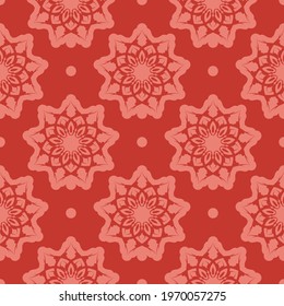 Red Christmas seamless pattern with ornament. Good for covers, fabrics, postcards and printing. Vector illustration.