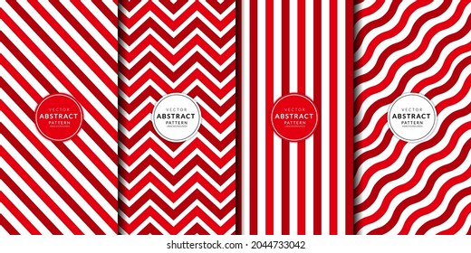 Red Christmas seamless pattern set. Zigzag, Line stripes. Endless texture for wallpaper and decorative fabric. Xmas digital paper. 