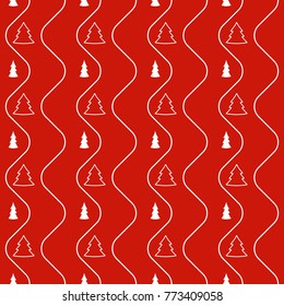 Red christmas seamless pattern. White firs on the red background