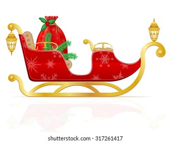 red christmas sleigh of santa claus with gifts vector illustration isolated on white background