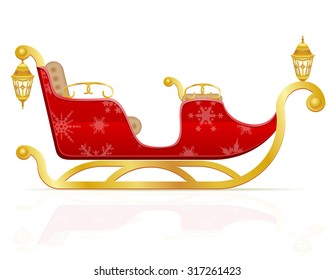 trineo de navidad roja de santa claus ilustración vectorial aislada en fondo blanco