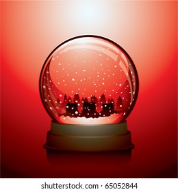 Red Christmas snow globe with a town within