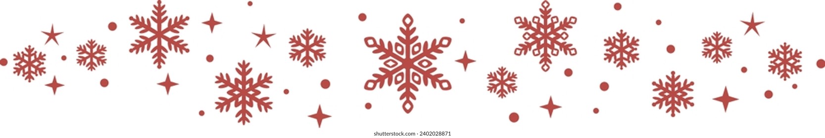 Borde de copos de nieve de Navidad roja, elemento de arte clip aislado con estrellas y copos de nieve, elemento de decoración de invierno