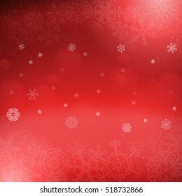 Red christmas snowflakes background with lights. Abstract vector illustration. Decorative background for holiday greeting card