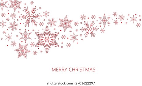 Banner de vetor de fundo flocos de neve de Natal vermelho, alegre projeto de modelo de cartão de Natal.