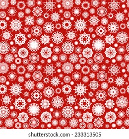 Red Christmas Snowflakes Pattern. Vector ornamental seamless texture