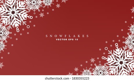 Nochebuena roja de nieve fondo de invierno con copos de nieve, vacaciones estacionales