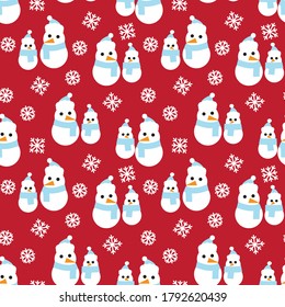 Red Christmas Snowman seamless pattern background for website graphics, fashion textile