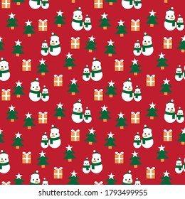 Red Christmas Snowman seamless pattern background for website graphics, fashion textile
