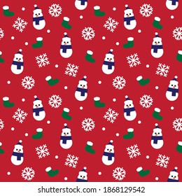 Red Christmas Snowman seamless pattern background for website graphics, fashion textile