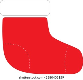 Red Christmas sock flat icon vector illustration for gift, decoration new year celebration.