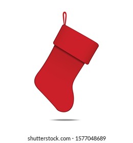 Red christmas sock with hanger. Vector mockup template illustration for your design