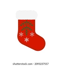 Red Christmas sock icon. Vector illustration.