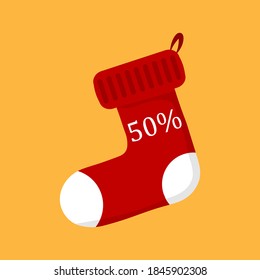 Calcetín de navidad roja. El vector marca el 50% de la venta.