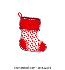 red christmas socks with fur and red points vector illustration