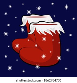 Red Christmas socks on a blue background. Vector illustration.