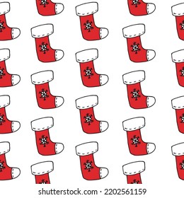 Red Christmas socks pattern. Vector illustration