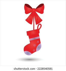 Red Christmas Socks with Red Ribbon Vector,Christmas Illustration