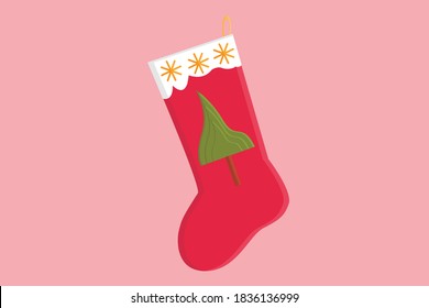 Red Christmas Socks with Tree Ornaments