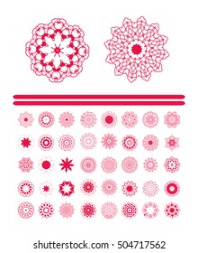 Red Christmas stars of different shape. Set of  red winter  decorative snowflake
