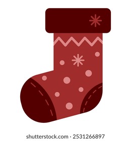 Red Christmas stocking for December holiday celebration. X-mas editable color icon. Flat EPS vector illustration.