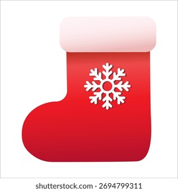 Red christmas stocking with snowflake design on white background.